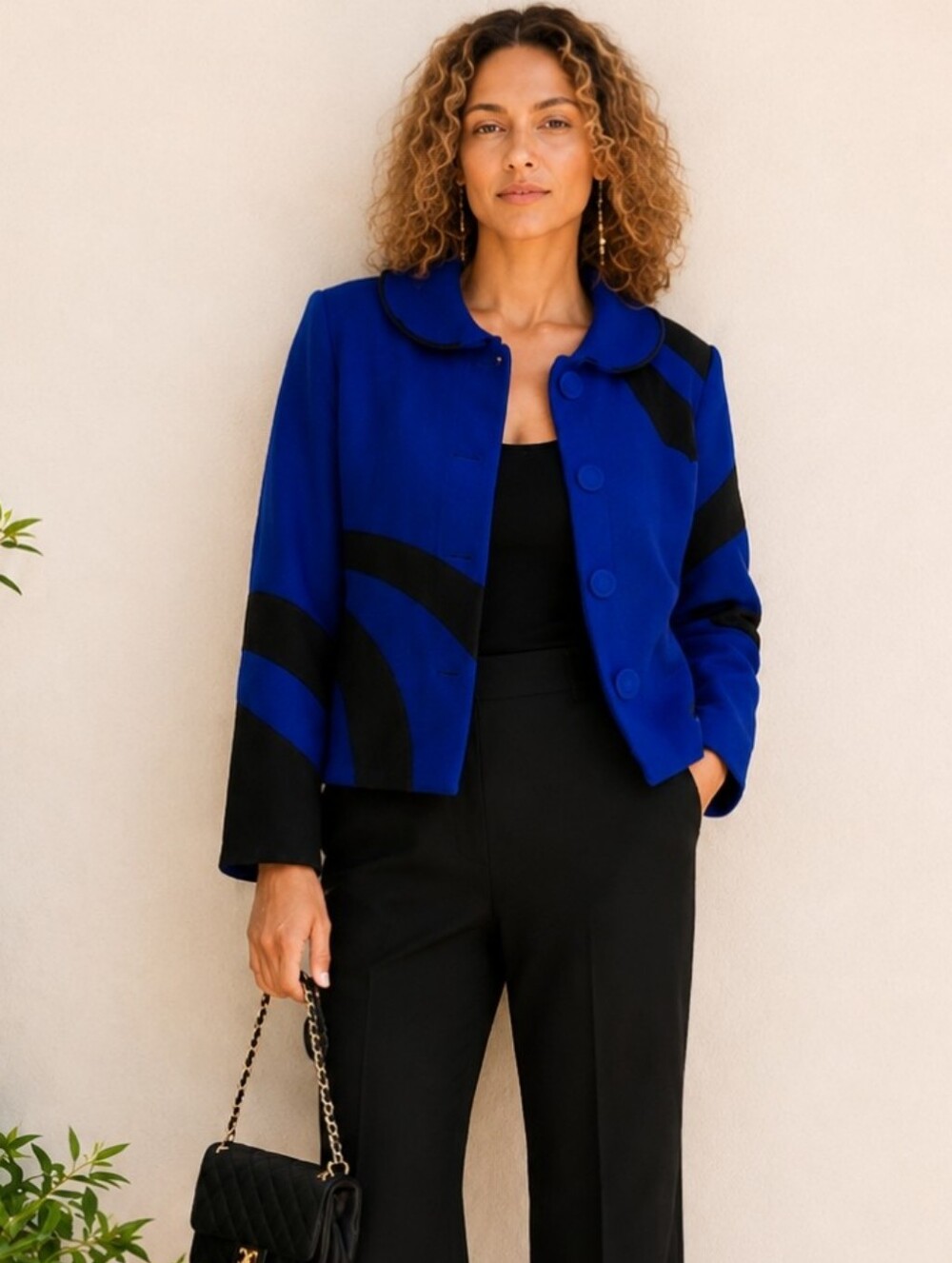 NorthStyle | Blue & Black Wool Tailored Jacket | Hidden Snap Button-Front Style
